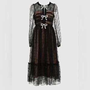 GORGEOUS! NWT Beulah Black Embroidered Appliqué Holiday Bow Lace Midi Tuckernuck